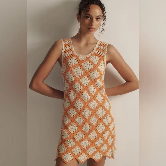 Anthropologie | Dresses | Size Xxs Anthropologie Womens Maeve Sleeveless  Orange And Cream Crochet Dress | Poshmark